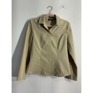 Womans New York & Co City Stretch Medium Tan Snap Front Long Sleeve Blouse